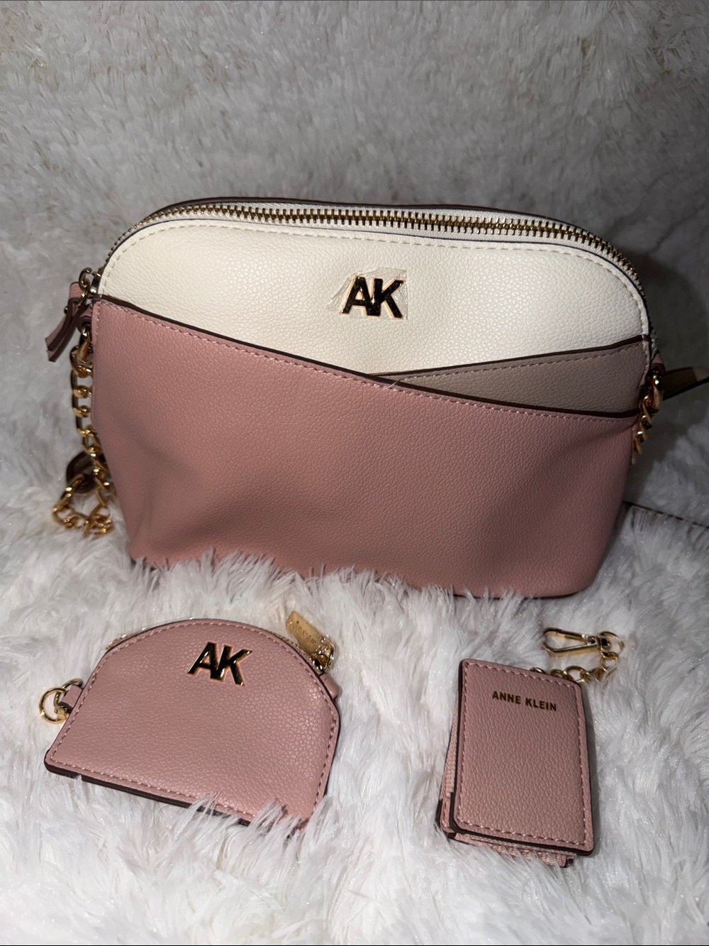 Anne Klein Pink and Cream Colorblock Crossbody with Coin Pouch & Card Case